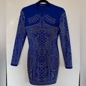 Banjul Blue Bodycon Pearl Strass Dress size S